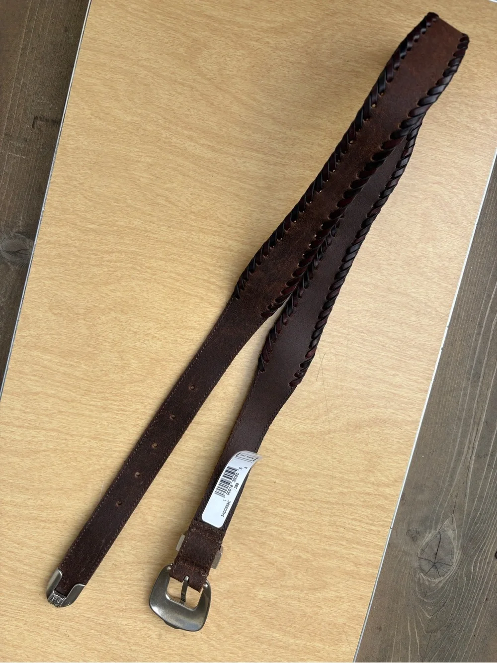 Frye Wm’s Whipstitch Edge Brown Leather Belt NWOT Sz S